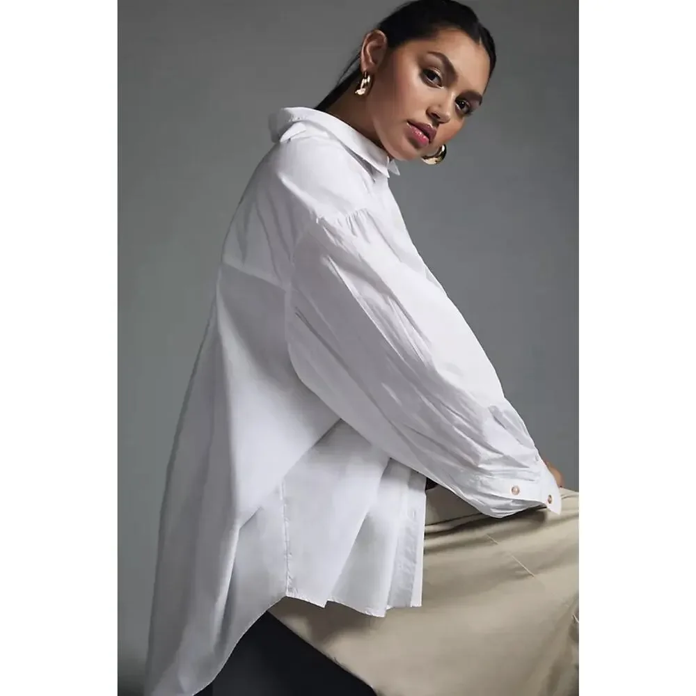 NWT Pilcro Oversized Poplin Shirt XS White Button Up Anthropologie Preppy